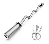 Olympic EZ Curl Barre d'haltère 119,4 cm pour haltérophilie, poussées de hanches, squats, biceps, salle de gym à domicile, barre de bouclage chromée pour disques de poids de 5,1 cm - 2 colliers à