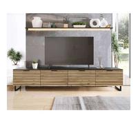 Olympie - meuble TV - effet bois et noir - 200 cm - Noir / Bois