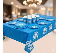 OLYMPIQUE DE MARSEILLE Pack 100 pièces Om : 1 Nappe 12 x Gobelet 12 x Assiette 40 x Serviette 11 x Ballon baudruche 12 x Chapeau 12 x sifflet - Collection Officielle