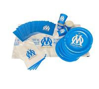 OLYMPIQUE DE MARSEILLE Pack 39 pièces Om : 1 Nappe 6 x Gobelet 6 x Assiette 20 x Serviette 6 x Sac à Bonbons - Collection Officielle
