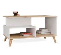 OLYMPO 1P - Table basse avec 2 étagères - 90x49x48 cm - BLANC / CHÊNE ARTISAN