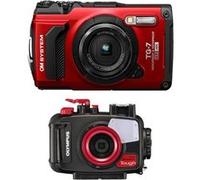 Olympus appareil photo compact compact étanche tg7 rouge + caisson étanche pt059 rouge