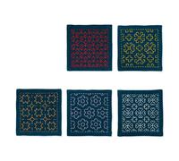 olympus Thread Hitomezashi Sashiko Lot de 5 sous-verres en tissu imprimé avec fin fil Sashiko Bleu marine