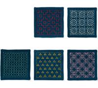 Olympus Hitomezashi Sashiko paquet à broder "Dessous de verre II bleu marine 5pcs avec fil fin Sashiko", tissu imprimé, 10x10cm, original du Japon