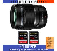 Olympus M.Zuiko Digital ED 45mm f/1.2 PRO + 2 SanDisk 128GB UHS-II 300 MB/s + Guide PDF MCZ DIRECT '20 TECHNIQUES POUR RÉUSSIR VOS PHOTOS