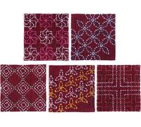 Olympus Sashiko paquet à broder "Tsumugi dessous de verre rouge profond set de 5", tissu imprimé, 10x10cm, original du Japon