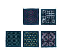 olympus Thread Hitomezashi Sashiko Lot de 5 dessous de verre II bleu marine avec fin fil Sashiko imprimé