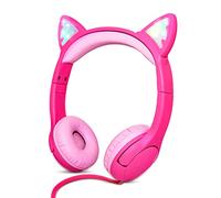 Olyre Casque d'écoute filaire pour tout-petits avec microphone - Volume sûr limité de 85 dB et oreilles de chat lumineuses à DEL, casque filaire pour enfants avec interface de partage, garçons/filles