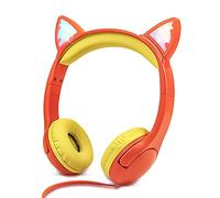 Olyre Casque D'écoute pour Enfants avec Lumière LED, Casque de Chat avec Port de Partage Jack 3,5 mm Compatible avec Les Smartphones, Ordinateurs, MP3/4, Kindle Fire et Tablettes - Orange/Jaune