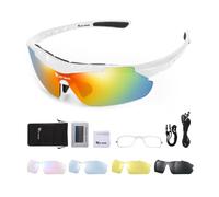 OLYSPM Lunette de Cyclisme Polarisées,Lunette Velo,Lunette VTT,Lunettes Velo Anti-UV avec 5 Lentilles Interchangeables,Montures TR90 à Haute Élasticité pour Toutes les Formes de Visage