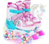 OLYSPM Rollers pour Enfants,Roller Enfant Fille,Roller Enfant Garcon,Patin a Roulette Réglables en 4 Tailles avec 8 Roues Clignotantes pour Garçons,Filles,Débutants