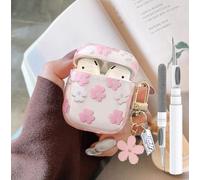 Olytop Coque Transparente pour Airpods 2e/1ère génération, Coque de Protection en TPU Souple pour AirPods 2/1 génération pour Filles et Femmes avec Porte-clés Floral pour Apple iPod 2/1t Gen - Rose