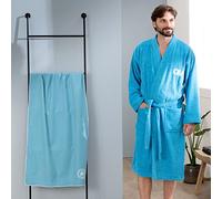 Om 1899 Peignoir Adulte | 100% Coton | Oeko-TEX | Taille M | Brodé Homme | Bleu