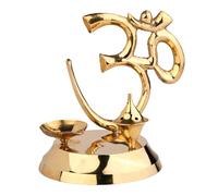 Om Diya en laiton avec porte-encens | Lampe traditionnelle hindou Puja et porte-encens | Objet spirituel décoratif pour la maison et le temple