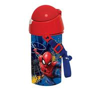 OM SUPPLIES Gourde de sport avec cordon tour de cou pour un transport facile à l'école, le déjeuner des enfants, 500 ml (Spiderman)