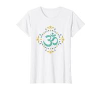 Om Symbole Floral Mandala Yoga Méditation Bleu Sarcelle Ocre T-Shirt Graphique avec Valeur