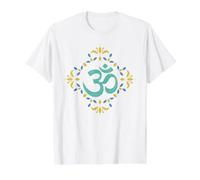 Om Symbole Floral Mandala Yoga Méditation Bleu Sarcelle Ocre T-Shirt Graphique avec Valeur