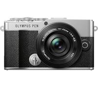 OM SYSTEM Appareil Photo Micro Four Thirds Olympus Pen E-P7, capteur 20 MP, écran HD LCD inclinable, 4K, Wi-FI, contrôle de Profil Couleur et Monochrome, Argent + M.Zuiko Digital Ed 14-42mm EZ Noir