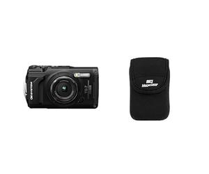OM SYSTEM Tough TG-7 Noir, 12 MP, étanche, Antichoc, Modes de Prise de Vue & MegaGear MG794 Étui avec Mousqueton en Néoprène pour Appareil Photo Olympus Tough TG-6, TG-5, TG-4/TG-870, TG-860- Noir