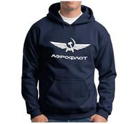 OM3® Aeroflot Sweat à capuche | Homme | Logo rétro Russian Airline USSR Soviet Union | Pull à capuche S à 4XL - Bleu - X-Large