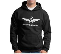 OM3® Aeroflot Sweat à capuche | Homme | Logo rétro Russian Airline USSR Soviet Union | Pull à capuche S à 4XL, Noir , M