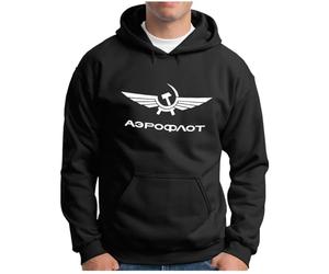 OM3® Aeroflot Sweat à capuche | Homme | Logo rétro Russian Airline USSR Soviet Union | Pull à capuche S à 4XL, Noir , M