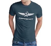 OM3® Aeroflot T-shirt pour homme | Logo rétro Russian Airline Avion USSR Soviet Union | Tailles S à 4XL, denim, M
