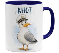 OM3® Ahoi Möwe Tasse à café avec inscription en allemand « Meer Maritim » - Humour de l'Allemagne du Nord de la Frise orientale - Côte nord de l'Allemagne - Tasse en céramique - 325 ml - Imprimé des