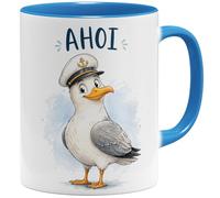 OM3® Ahoi Möwe Tasse à café avec inscription en allemand « Meer Maritim » - Humour de l'Allemagne du Nord de la Frise orientale - Côte nord de l'Allemagne - Tasse en céramique - 325 ml - Imprimé des