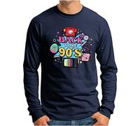 OM3® Back to The 90's T-shirt à manches longues pour homme | Style rétro années 90 années 90 | S à 4XL, bleu marine, L
