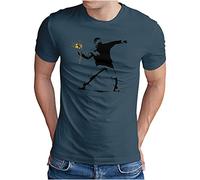 OM3® Banksy Flower Thrower Flower Thrower T-Shirt | Homme | Urban Street II Art Graffiti Punk Indie Social Critique | S à 5XL, Denim (#2026), M