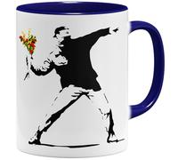 OM3® Banksy Flower Thrower Tasse en céramique 325 ml Motif floral Bleu foncé