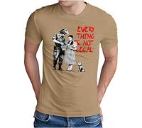 OM3® Banksy Illegal T-shirt pour homme Motif police Search Stencil Graffiti Contrôle de la police Tailles S à 5XL, kaki, L