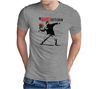 OM3® Banksy R-EVOL-UTION T-shirt pour homme R-Love-UTION Urban Street Art Taille S à 5XL, Gris mélangé, XXL