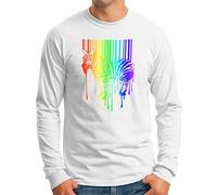 OM3® Banksy T-shirt à manches longues motif de code-barres zèbre pour homme Motif graffiti de couleur arc-en-ciel Taille S à 4XL, Blanc (#2958), M