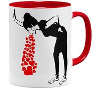 OM3 Banksy Tasse à café avec inscription Love Sick Girl, amoureux street art, en céramique, 325 ml, imprimée des deux côtés, rouge