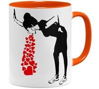 OM3 Banksy Tasse à café avec inscription Love Sick Girl, amoureux street art, en céramique, 325 ml, imprimé des deux côtés, orange