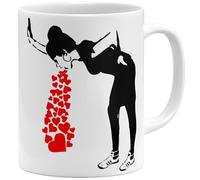 OM3 Banksy Tasse à café avec inscription Love Sick Girl, Love Coeur d'amour Streetart Love, en céramique, 325 ml, imprimée des deux côtés, blanche