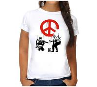 OM3® Banksy War Peace T-Shirt - Femme - Urban Street Art Graffiti - S - XXL, Blanc (#1138), M