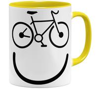 OM3® Bicycle Happy Smile Tasse de vélo | Tasse en céramique | 325 ml | Imprimé des deux côtés | Jaune