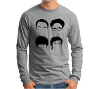 OM3 Big Bang Faces T-shirt à manches longues pour homme, série culte « Nerd TV Sitcom », Gris mélangé, 3XL
