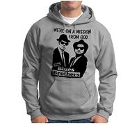 OM3® Blues Brothers Sweat à capuche | Homme | On a mission from God Jake and Elwood | Pull à capuche S à 4XL, Gris mélangé, S