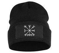 OM3 Bonnet Viking Motifs | Bonnet tricoté | Noir | Unisexe, Vegvisir., taille unique