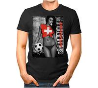 OM3 - Champions - T-shirt pour homme avec drapeau du pays - T-shirt sexy pour femme - Maillot de football vintage noir S - 4XL, Suisse, L