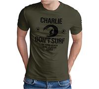 OM3® Don't Surf Charlie T-Shirt | Homme | Surf Team Vietnam US Army | S à 5XL, Olive (impression noire)., L