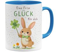 OM3 Eine Prise Glück Tasse à café avec inscription en allemand - Tasse avec inscription en allemand - Tasse en céramique - 325 ml - Imprimé des deux côtés - Bleu clair