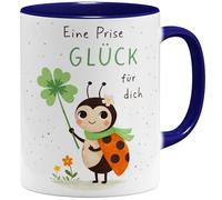 OM3 Eine Prise Glück Tasse à café avec inscription en allemand - Tasse avec inscription en allemand - Tasse en céramique - 325 ml - Imprimé des deux côtés - Bleu foncé