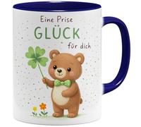 OM3 Eine Prise Glück Tasse à café avec inscription en allemand - Tasse avec inscription en allemand - Tasse en céramique - 325 ml - Imprimé des deux côtés - Bleu foncé