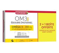 OM3 - Équilibre Émotionnel Formule Originale - Huile de poissons concentrée à 90% d'Oméga-3-Format économique -3x60 capsules