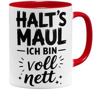 OM3 Halt's Maul ich bin voll nett Tasse à café avec inscription en allemand - Tasse sarcastique avec humour grossier - Tasse en céramique - 325 ml - Imprimé des deux côtés - Rouge